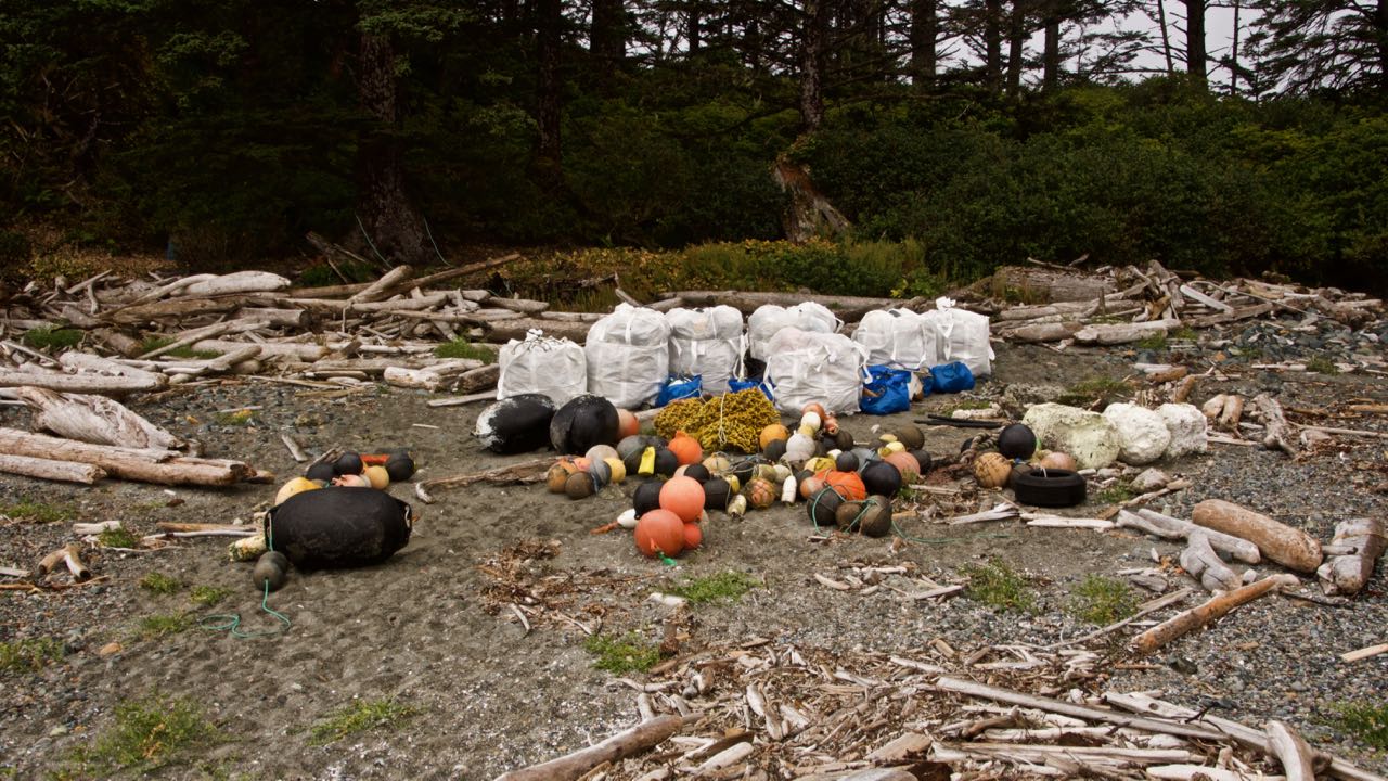 collected debris on Helen Island